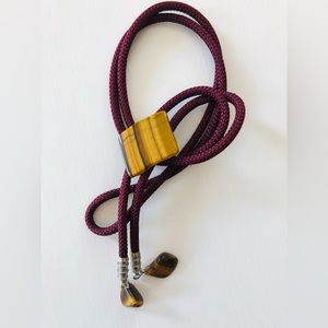 VTG 60s tigers eye, slide bolo tie on 39 inch wine Nylon Cording.